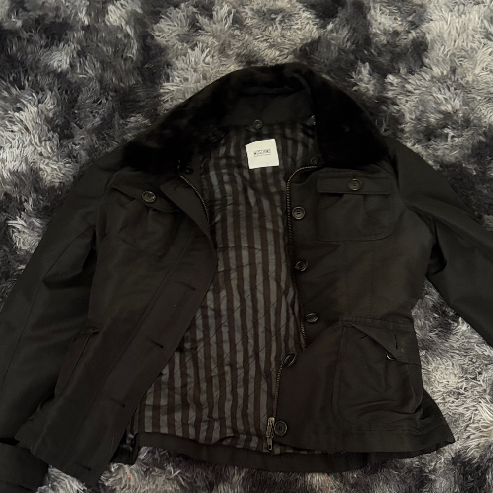 Moschino Dark Jacket with Fur Collar